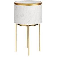 Marble-Effect Standing Planter With Metallic Rim