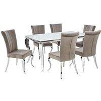 Very Home Grace 160 Cm Rectangle Dining Table + 6 Chairs - White/Chrome