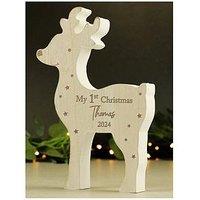 The Personalised Memento Company Personalised "My 1St Christmas 2024" Wooden Reindeer Decoration