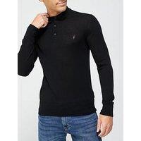 Allsaints Mode Merino Long Sleeve Knitted Polo Shirt - Black