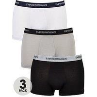Emporio Armani Bodywear 3 Pack Emporio Waistband Stretch Cotton Trunks - Multi