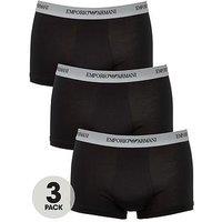 Emporio Armani Bodywear 3 Pack Emporio Waistband Stretch Cotton Trunks - Black