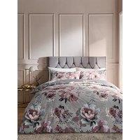 Catherine Lansfield Dramatic Floral Duvet Cover Set - Grey Pink
