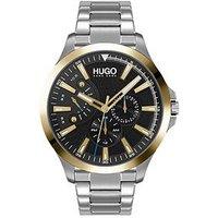 Hugo Leap Black Multi Dial Gold Tone Bezel Stainless Steel Bracelet Watch