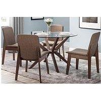 Julian Bowen Set Of Chelsea Round Glass Table + 4 Kensington Fabric Chair
