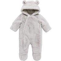 Mini V By Very Baby Unisex Faux Fur Cuddle Suit - Grey