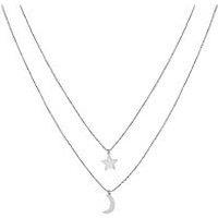 The Love Collection Sterling Silver Moon And Star Diamond Cut Ball Chain Necklace