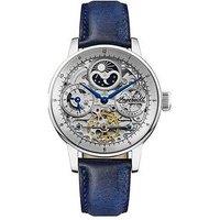 Ingersoll The Jazz Silver Skeleton Moonphase Automatic Dial Blue Leather Strap Watch