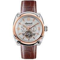 Ingersoll The Michigan Silver And Gold Detail Automatic Dial Brown Leather Strap Watch