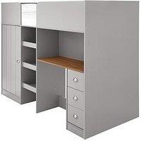 Very Home Atlanta High Sleeper With Desk, Drawers And Wardrobe With Mattress Options (Buy And Save!) - Grey - Bed Frame Only
