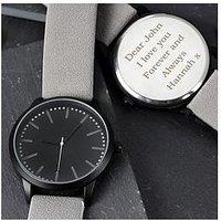 The Personalised Memento Company Personalised Mens Matte Black Watch With Grey Strap