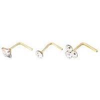 Love Gold 9Ct Gold Cubic Zirconia Three Pack Nose Studs