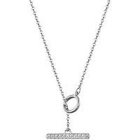 The Love Collection Rhodium Plated Sterling Silver Cubic Zirconia T-Bar Necklace