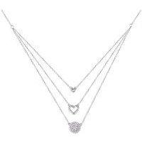 The Love Silver Collection Sterling Silver Triple Chain Cubic Zirconia Heart And Disc Necklace