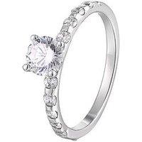 The Love Collection Sterling Silver Cubic Zirconia Solitaire Ring With Set Shoulders