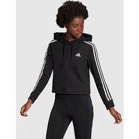 Adidas Sportswear Essentials 3-Stripes French Terry Crop Hoodie - Black/White