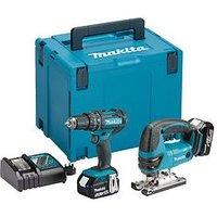 Makita 18V Lxt Combi Drill & Jigsaw 2 X 5Ah Batteries, Fast Charger & Case