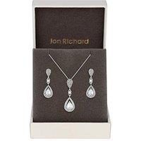 Jon Richard Silver Crystal Pave 3 Tier Pear Drop Set