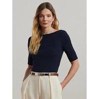 Lauren By Ralph Lauren Cotton Boatneck Top - Navy
