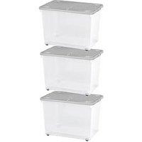 Wham Set Of 3 80L Wheeled Boxes With Folding Lid - 80 Litre