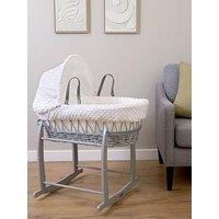 Clair De Lune Dimple Grey Wicker Moses Basket & Deluxe Rocking Stand - White