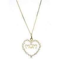 The Love Collection Love Gold 9Ct Yellow Gold White Cubic Zirconia "Mum " Heart Pendant On 18 Inch Curb Chain