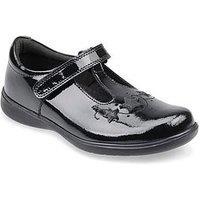 Start-Rite Star Jump Girls Patent Leather T-Bar Riptape School Shoes With Glitter Footbed - Black