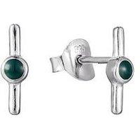 The Love Collection Sterling Silver Enamel Green Bar Studs