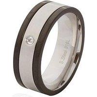 The Love Collection Men'S Steel Black And Cubic Zirconia Ring