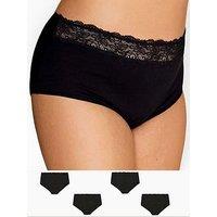 Yours Cotton Lace Trim Full Briefs (4 Pack) - Black