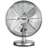 Tower T605000 Metal Desk Fan With 3 Speeds, Automatic Oscillation, Long-Life Motor, 12 Inch, 35W, Chrome