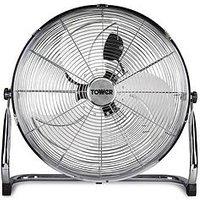 Tower T662000 18 Inch High-Speed Velocity Floor Fan With Adjustable Tilt, 100W Long-Life Motor - Chrome