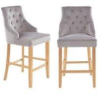 Very Home Warwick Pair Of Velvet Bar Stools - Grey/Oak - Fsc Certified