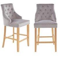 Very Home Warwick Pair Of Velvet Bar Stools - Grey/Oak - Fsc Certified