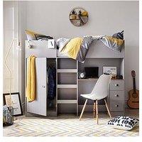 Very Home Atlanta High Sleeper With Desk, Drawers And Wardrobe With Mattress Options (Buy And Save!) - Grey - Bed Frame With Standard Mattress