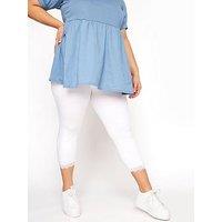Yours Cotton Elastane Crop Lace Legging. White