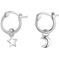 The Love Collection Sterling Silver Moon & Star Huggie Hoop Earrings