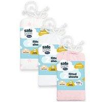 Silentnight Safe Nights 6 X Pack 100% Cotton Moses Basket Fitted Sheets - 74Cm X 28Cm - Pink Bundle