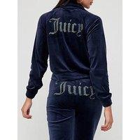 Juicy Couture Diamante Back Logo Velour Track Top Jacket - Navy