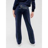 Juicy Couture Diamante Back Logo Velour Track Pant - Navy