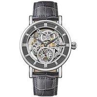 Ingersoll The Herald Silver And Grey Detail Skeleton Automatic Dial Grey Leather Strap Mens Watch