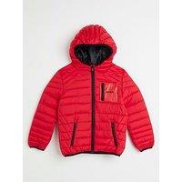River Island Boys Hooded Puffer Coat - Red