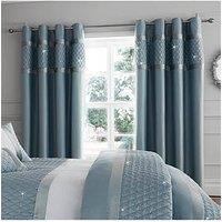 Catherine Lansfield Sequin Cluster Eyelet Curtains - Duck Egg