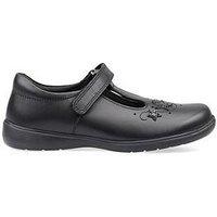 Start-Rite Startrite Girls Star Jump T-Bar Black Leather School Shoes With Glitter Lining - Black Leather