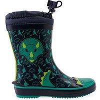 Start-Rite Startrite Little Puddle Dinosaur Print Warm Lined Elasticated Waterproof Wellies - Navy