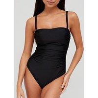 V By Very Shape Enhancing Bandeau Ruched Removable Strap Swimsuit - Black