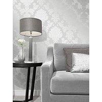 Fine Decor Quartz Damask Silver Glitter Wallpaper
