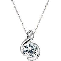 Love Gold 9Ct White Gold 5Mm Cubic Zirconia Swirl Pendant Necklace 18 Inch Curb Chain