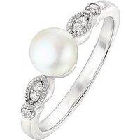 The Love Collection Sterling Silver Freshwater Pearl & Cubic Zirconia Vintage Ring