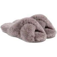 Just Sheepskin Daisy Open Toe Cross Over Sheepskin Slider - Dove